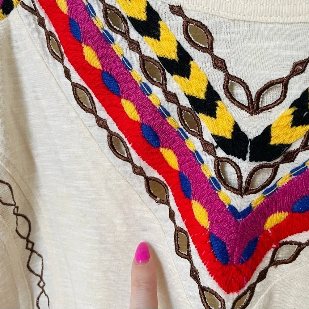 Free People Boho Embroidered Long Sleeve Hand Me Down Top